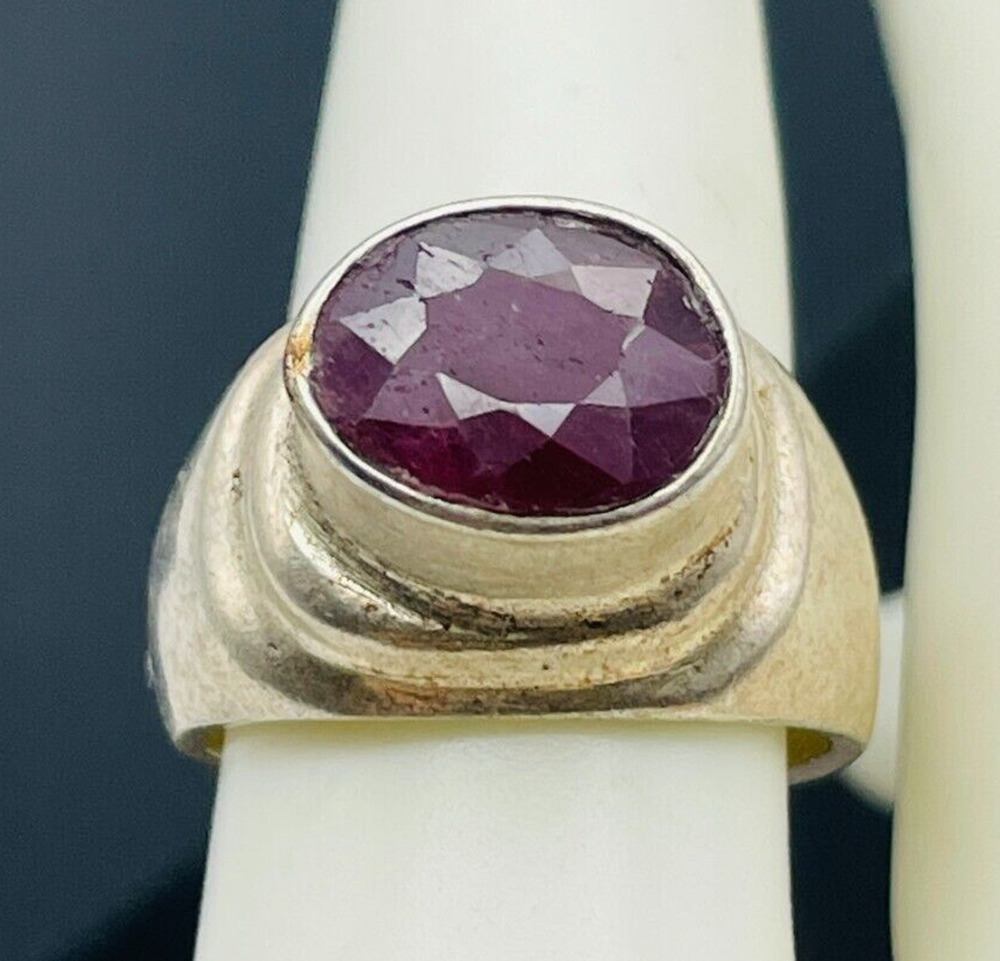 Solid Sterling Silver Ring Size 8 Natural Faceted Oval Ruby Gemstone Unisex OOAK
